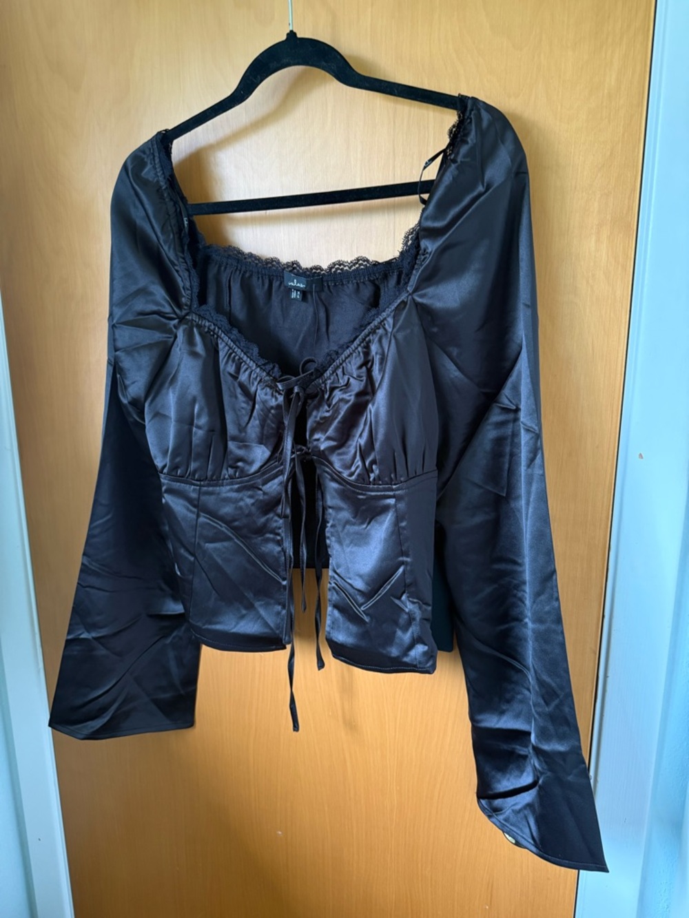 NWT Lulus Black Satin Lace-Trim Corset Blouse Size XL